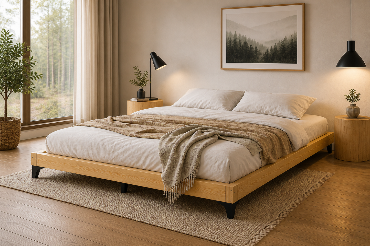 Montessori auf Beinen Bodenbett aus Kiefernholz – Minimalistisches Holzbett