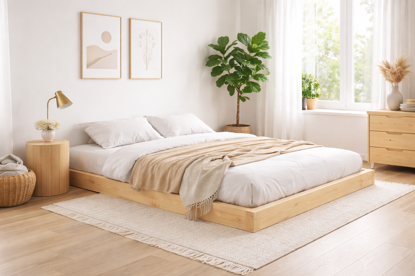 Montessori Bodenbett aus Kiefernholz – Minimalistisches Holzbett